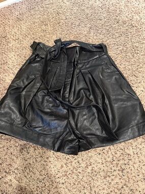 Express Black Faux Leather High-Waist Paperbag Shorts